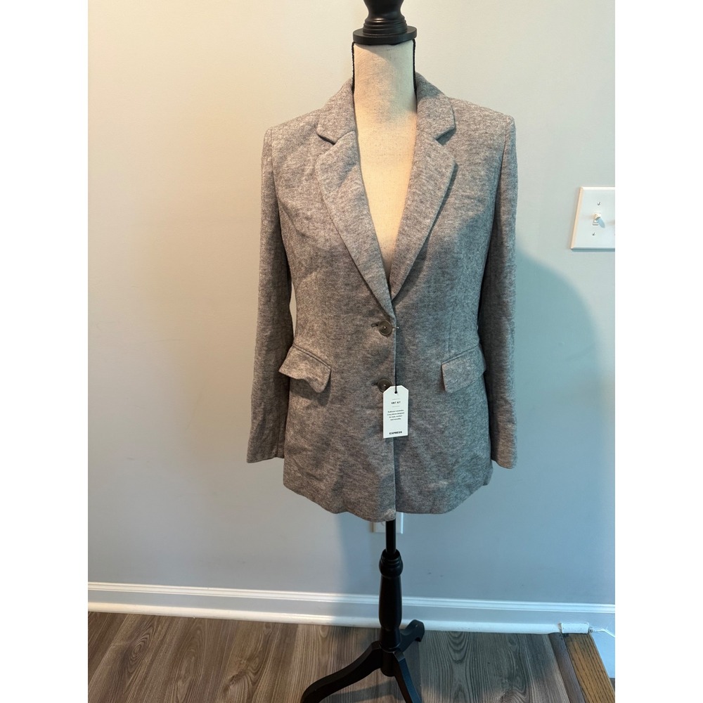 Express Knit Blazer Women's size Medium Gray Heathered Two Button Jacket NWT